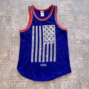 Pink Victoria's Secret Red, White, Blue American Flag Sequin Tank Top Medium USA